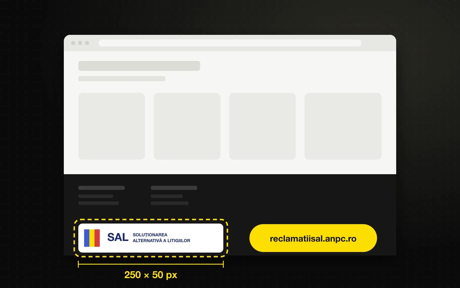 Subsol de magazin online cu o pictogramă de 250 pe 50 de pixeli evidențiată