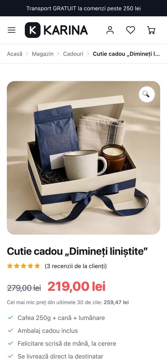 Pagina de produs pe telefon