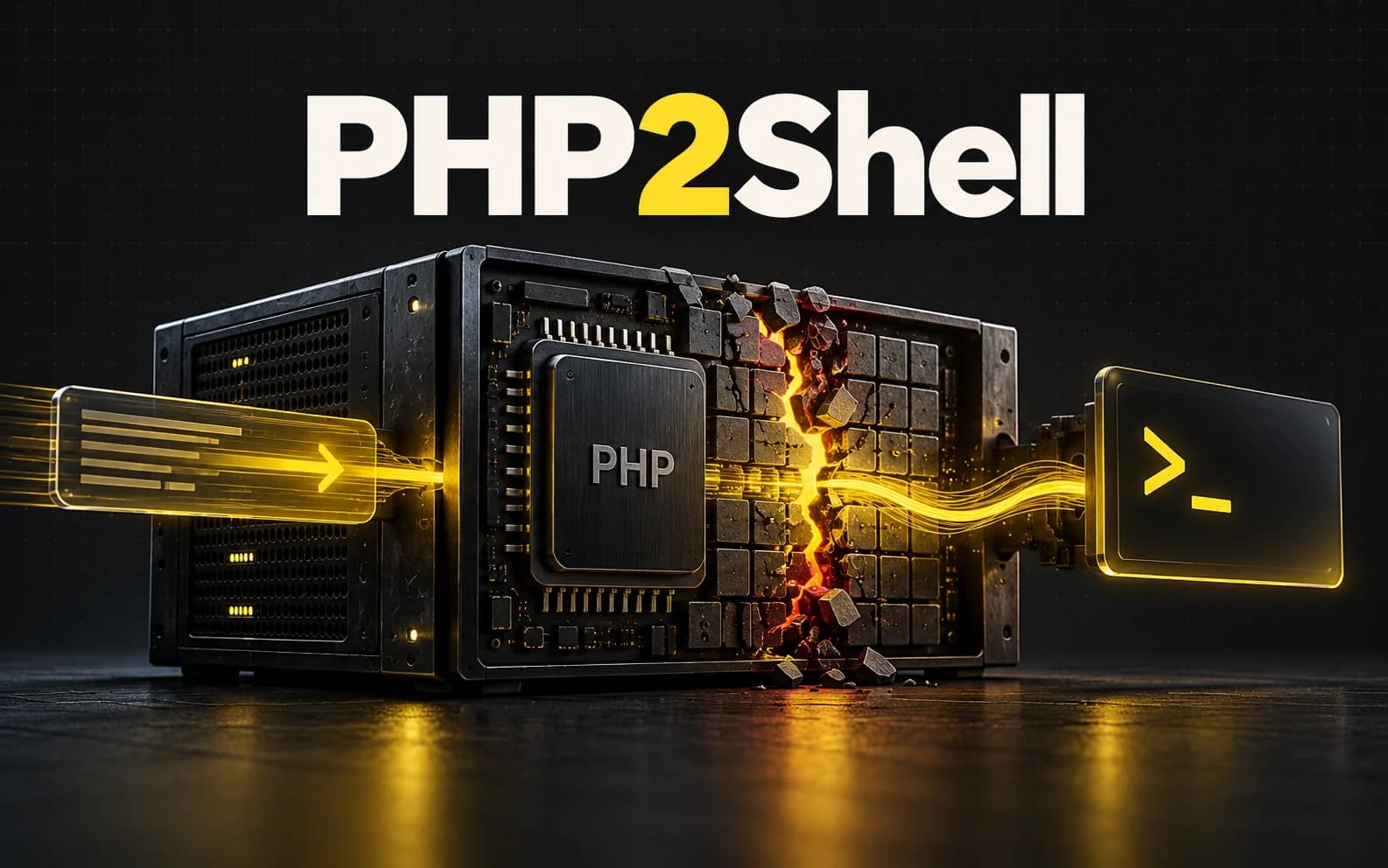 Ilustrație PHP2Shell: o cerere traversează o breșă în memoria unui server PHP și ajunge la un terminal