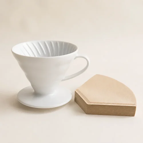 Filtru V60 ceramic + 100 filtre de hârtie